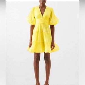 Zimmermann Pleated Puff Sleeve Yellow Dress